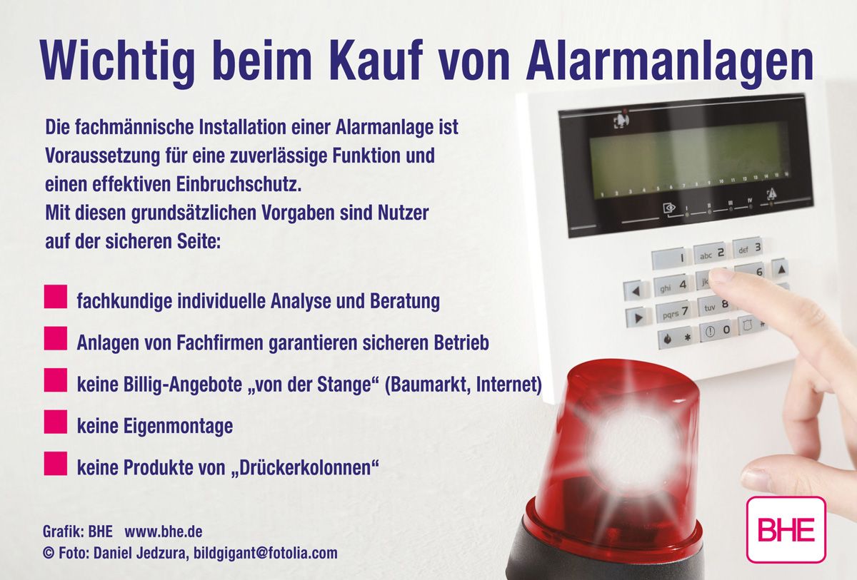 Damit eine Alarmanlage im Ernstfall fehlerfrei funktioniert, ist eine sachkundige Beratung, Planung und Montage durch eine Fachfirma unabdingbar.